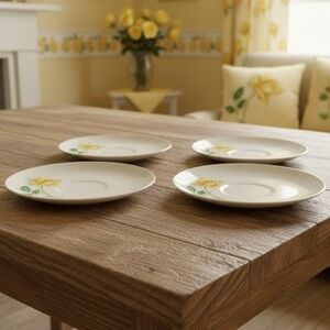 Canonsburg Pottery Yellow Rose Bread Plates, Set of 4, Vintage Floral Dinnerware